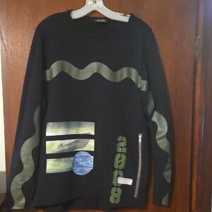 Pink Dolphin Black Sweater with Green Accents